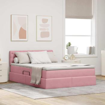 ARDEBO.de - Bett mit Stauraum und LED mit Matratze Rosa 140 x 190 cm Samt