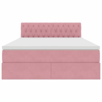 Bett mit Stauraum und LED mit Matratze Rosa 140 x 190 cm Samt