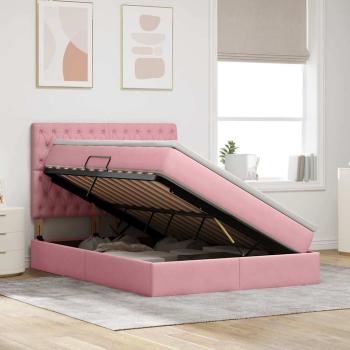 Bett mit Stauraum und LED mit Matratze Rosa 140 x 190 cm Samt