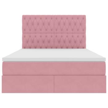 Bett mit Stauraum und LED mit Matratze Rosa 140 x 190 cm Samt