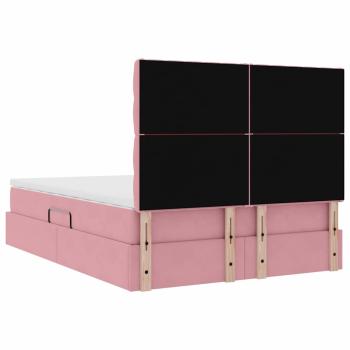 Bett mit Stauraum und LED mit Matratze Rosa 140 x 190 cm Samt
