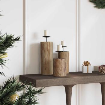 Kerzenhalter 3 pcs Natur Massivholz Teak