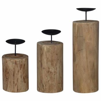 Kerzenhalter 3 pcs Natur Massivholz Teak