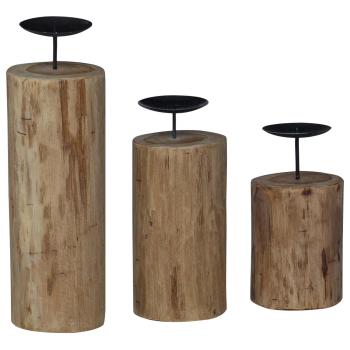 Kerzenhalter 3 pcs Natur Massivholz Teak