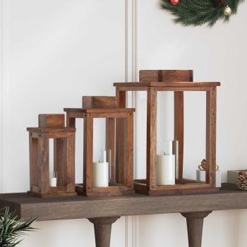 ARDEBO.de - Laterne 3 pcs Natur Mahagoni Holz