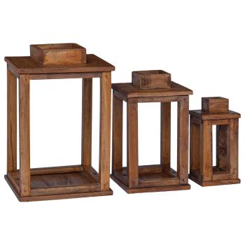 Laterne 3 pcs Natur Mahagoni Holz