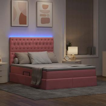 Bett mit Stauraum und LED mit Matratze Rosa 140 x 200 cm Samt