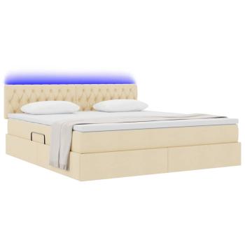 ARDEBO.de - Bett mit Stauraum und LED mit Matratze Creme 180 x 200 cm Stoff