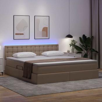 Bett mit Stauraum und LED Cappuccino 160 x 200 cm Kunstleder