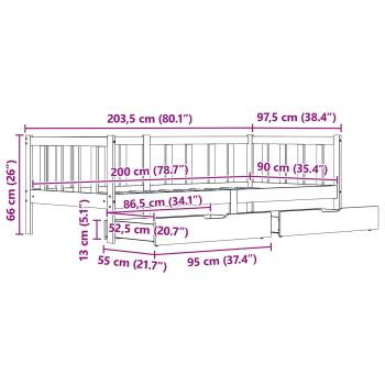 Tagesbett mit Kopfteil 3 pcs Wachsbraun Massivholz Kiefer