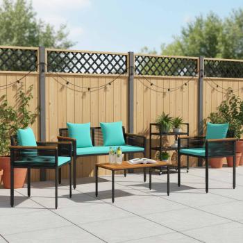Gartenmöbel Set mit Kissen 4 pcs Schwarz und Türkis PE-Rattan