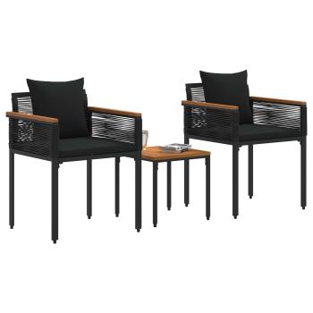 ARDEBO.de - Gartenmöbel Set mit Kissen 3 pcs Schwarz PE-Rattan