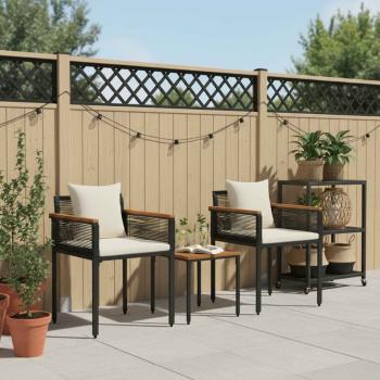 Gartenmöbel Set 3 pcs Schwarz und Cremeweiß PE-Rattan