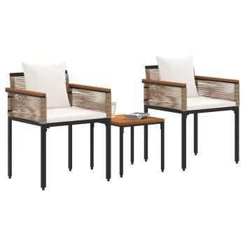 Gartenmöbel Set mit Kissen 3 pcs Beige und Cremeweiß PE-Rattan