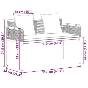 Bank Outdoor Schwarz und Türkis 117 x 54 x 74,5 cm Poly-Rattan