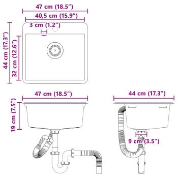 Waschbecken Schwarz 470 x 440 mm Granit