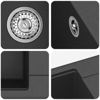 Waschbecken Schwarz 560 x 460 mm 80% Quarz und 20% Harz