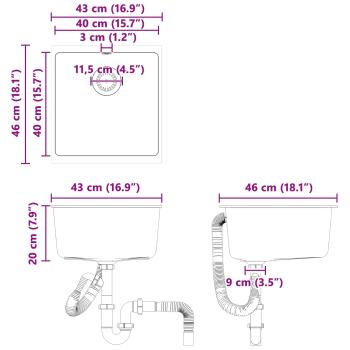 Waschbecken Grau 430 x 460 mm 80% Quarz und 20% Harz