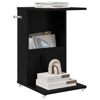 Beistelltisch Mit Rad Schwarz Eichen-Optik 40 x 35 x 60 cm