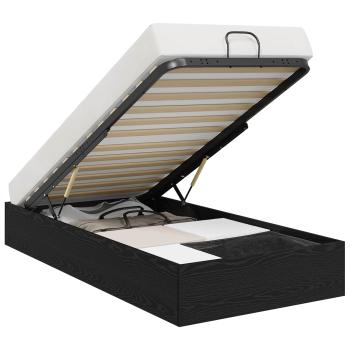 Ottoman Bettgestell Schwarz Eichen-Optik 193 x 120 x 25 cm