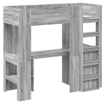 ARDEBO.de - Etagenbettgestell mit Schreibtisch Graues Sonoma 100 x 200 cm