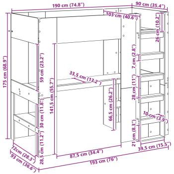 ARDEBO.de - Etagenbettgestell mit Schreibtisch Weiß 100 x 200 cm