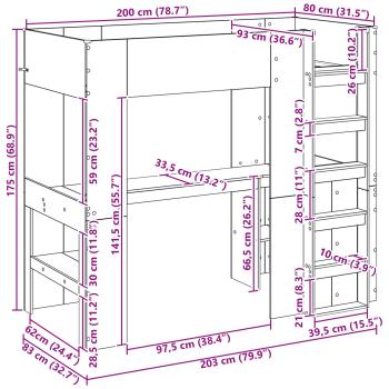 Etagenbettgestell mit Schreibtisch mit Speicher Holzwerkstoff