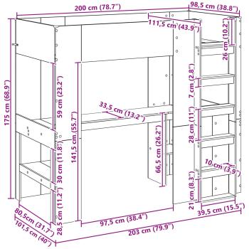 Etagenbettgestell mit Schreibtisch Weiß 100 x 200 cm