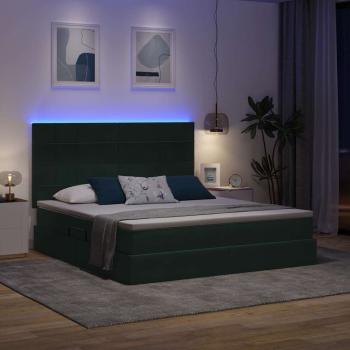 LED-Speicherbett mit Matratze Dunkelgrün 180 x 200 cm Samt