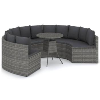 7-tlg. Garten-Sofagarnitur mit Auflagen Poly Rattan Grau