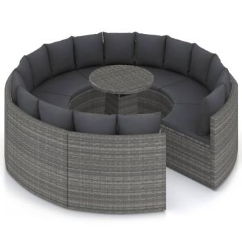 9-tlg. Garten-Sofagarnitur mit Auflagen Poly Rattan Grau