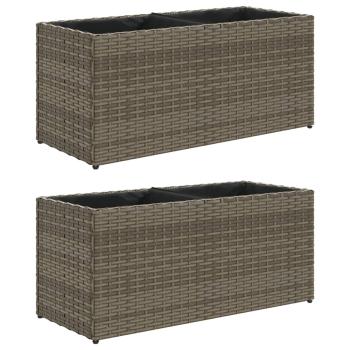 Pflanzkübel mit 2 Töpfen 2 Stk. Grau 72x30x32 cm Poly Rattan