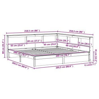 Bücherregal-Bett mit Kopfteil 2 pcs Wachsbraun 200 x 200 cm