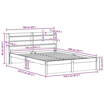 Bettrahmen Wachsbraun 150 x 200 cm Massivholz Kiefer