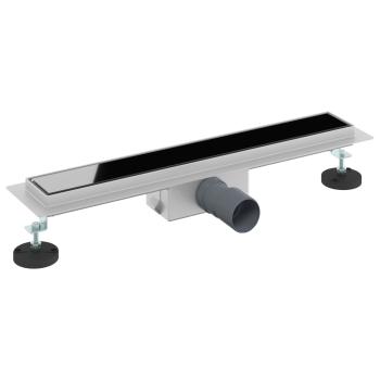 Duschabfluss mit Glasabdeckung Schwarz 50 cm Edelstahl 304