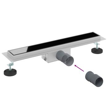 Duschabfluss mit Glasabdeckung Schwarz 50 cm Edelstahl 304