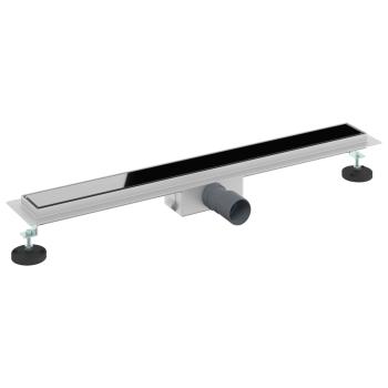 Duschabfluss mit Glasabdeckung Schwarz 70 cm Edelstahl 304