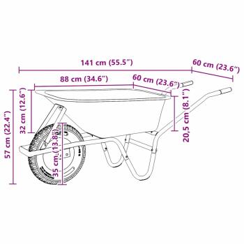 Schubkarre Silber und Schwarz 141 x 60 x 57 cm Stahl