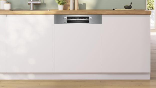 Bosch SMI2HTS08E Serie 2 Teilintegrierter Geschirrspüler, 60 cm breit, 13 Maßgedecke, AquaStop, HomeConnect, Kindersicherung, Gebürsteter Stahl