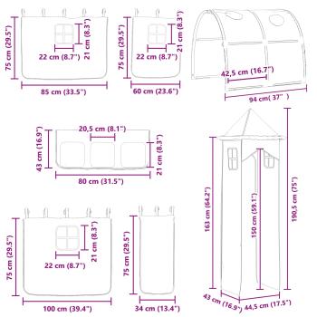 Kinderloftbett Schwarz und Blau 74,5 x 190 cm Metall