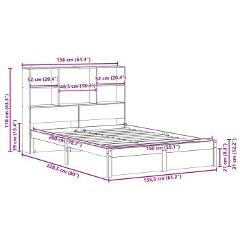 Bücherregal Bettgestell mit Kopfteil Wachsbraun 150 x 200 cm