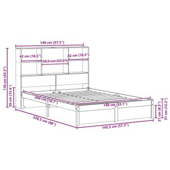 Bücherregal Bettgestell mit Kopfteil Wachsbraun 140 x 200 cm