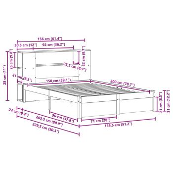Bücherregal Bettgestell mit Kopfteil Wachsbraun 150 x 200 cm