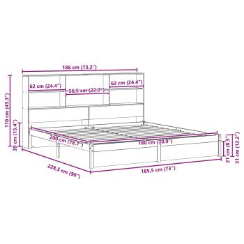 Bücherregal Bettgestell mit Kopfteil Wachsbraun 180 x 200 cm