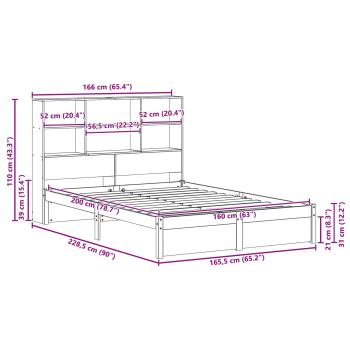 Bücherregal Bettgestell mit Kopfteil Wachsbraun 160 x 200 cm
