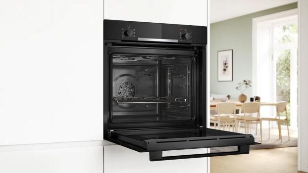 Bosch HBA510BA3 Serie 2 EEK: A Einbaubackofen, 71 L, 60 cm breit, 3D-Heißluft, Drehwähler, schwarz