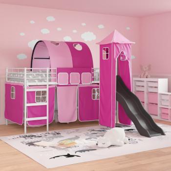 ARDEBO.de - Kinderloftbett Weiß und Rosa 99,5 x 200 cm Metall