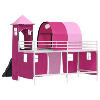 Kinderloftbett Weiß und Rosa 99,5 x 200 cm Metall