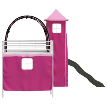 Kinderloftbett Weiß und Rosa 99,5 x 200 cm Metall