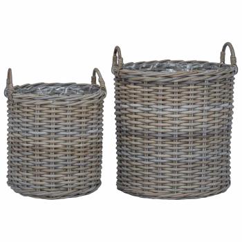 ARDEBO.de - Blumentopf Körbchen mit Speicher 2 pcs Grau Lacak Rattan